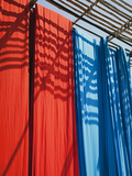 Freshly Dyed Fabric Hanging to Dry, Sari Garment Factory, Rajasthan, India, Asia Photographie par Gavin Hellier
