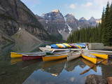 Canoes Moored on Moraine Lake, Banff National Park, UNESCO World Heritage Site, Alberta, Rocky Moun Photographic Print by Martin Child