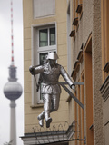 Berlin Television Tower (Fernsehturm) and Sculpture of a Soldier Jumping the Berlin Wall at Bernaue Photographic Print by Stuart Forster
