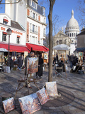 Paintings for Sale in the Place Du Tertre with Sacre Coeur Basilica in Distance, Montmartre, Paris, Photographic Print by Martin Child