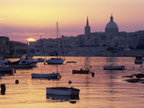 Sunrise over Msida Creek to Valletta with Dome of Carmelite Church, Valletta, Malta, Mediterranean, Photographic Print by Stuart Black