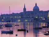 Sunrise over Msida Creek to Valletta with Dome of Carmelite Church, Valletta, Malta, Mediterranean, Photographic Print by Stuart Black