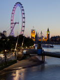 Houses of Parliament, Westminster and London Eye at Dusk, London, England, United Kingdom, Europe Photographic Print by Charles Bowman