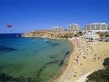 Sandy Beach with Radisson Sas Hotel, Golden Bay, Malta, Mediterranean, Europe Photographic Print by Stuart Black