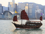Chinese Junk Boat Sails on Victoria Harbour, Hong Kong, China, Asia Photographic Print by Amanda Hall