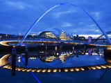 Gateshead Millennium Bridge, the Sage and the River Tyne Between Newcastle and Gateshead, at Dusk,  Photographic Print by Mark Sunderland