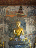Seated Buddha Statue with Murals in the Background, Wat Pak Huak, Luang Prabang, Laos, Indochina, S Photographic Print by Richard Maschmeyer
