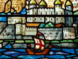 Detail from a Stained Glass Window in the Church of All Hallows by the Tower, the Oldest Church in  Photographic Print by Kimberley Coole