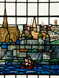 Detail from a Stained Glass Window in the Church of All Hallows by the Tower, the Oldest Church in  Photographic Print by Kimberley Coole