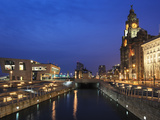 Royal Liver Building at Dusk, Pier Head, UNESCO World Heritage Site, Liverpool, Merseyside, England Photographic Print by Chris Hepburn