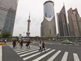 Pedestrian Crossing in Pudong, the Financial and Business Centre. Oriental Pearl Tower in Centre, S Photographic Print by Amanda Hall