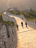Three Men Walking on Great Wall of China, UNESCO World Heritage Site, Huanghua Cheng (Yellow Flower Photographic Print by Kimberly Walker
