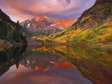 Maroon Bells Reflected on Maroon Lake at Sunrise, White River National Forest, Colorado, USA Photographic Print by Adam Jones
