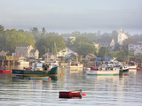 Boats in Morning Fog. Corea, Maine, Usa Photographic Print by Jerry & Marcy Monkman