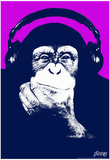Steez Headphone Chimp - Purple Art Poster Print Print
