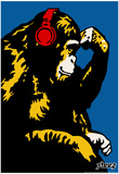 Steez Monkey Thinker - Red Headphones Art Poster Print Posters