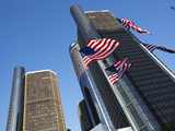 American Flags, General Motors Corporate Headquarters, Renaissance Center, Detroit, Michigan, Usa Photographic Print by Paul Souders
