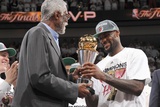 Miami, FL - June 21:  Former NBA Hall of Famer Bill Russell presents the Bill Russell NBA Finals MV Photographic Print by Andrew Bernstein
