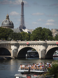 Tour Boat in River Seine with Pont Neuf and Eiffel Tower in the Background, Paris, France Photographic Print by Bruce Yuanyue Bi