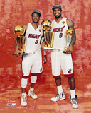 LeBron James & Dwyane Wade with the 2012 NBA Finals & MVP Trophies Photo