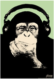 Steez Headphone Chimp - Green Art Poster Print Photo