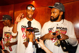 Miami, FL - June 21:  Miami Heat and Oklahoma City Thunder Game Five, Chris Bosh and Ronny Turiaf Photographic Print by Mike Ehrmann