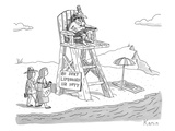 Two women walk up to a lifeguard stand on the beach. A sign reads, "NO SEX… - New Yorker Cartoon Premium Giclee Print by Zachary Kanin