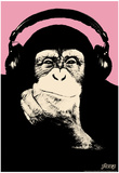 Steez Headphone Chimp - Pink Art Poster Print Photo