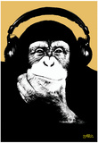 Steez Headphone Chimp - Gold Art Poster Print Prints