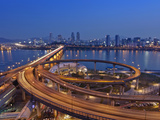 Korea, Seoul, Tukseom, Traffic on Cheongdam On-Ramp and Cheongdam Bridge, over Hangang Rvier Photographic Print by Jane Sweeney