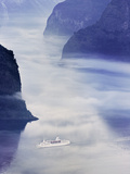 Norway, Western Fjords, Aurland Fjord, Overview of Cruise Ship in Fjord Photographic Print by Shaun Egan