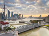 New Pudong Skyline; Waibaidu (Garden) Bridge; Looking across the Huangpu River from the Bund; Shang Photographic Print by Gavin Hellier