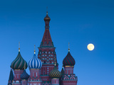 Russia, Moscow, Red Square, Kremlin, St. Basils Cathedral with Moonrise Photographic Print by Walter Bibikow