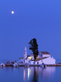 Night Scene of Vlacherna Monastery with Moon, Kanoni, Corfu, Greece Photographic Print by Ivan Vdovin