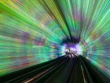Blurred Motion Light Trails in an Train Tunnel under the Huangpu River Linking the Bund to Pudong,  Photographic Print by Gavin Hellier