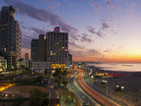 Israel, Tel Aviv, Elevated Dusk View of the City Beachfront Photographic Print by Gavin Hellier