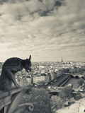France, Paris, View from the Cathedrale Notre Dame Cathedral with Gargoyles Photographic Print by Walter Bibikow
