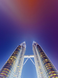 Malaysia, Kuala Lumpur, Petronas Towers, Low View at Night Photographic Print by Shaun Egan