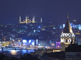 Galata Tower and Blue Mosque (Sultan Ahmet Camii), Sultanahmet, Istanbul, Turkey Photographic Print by Jon Arnold