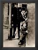 Charlie Chaplin Movie (The Kid Peeking Around Corner) B&W Photo Poster Poster