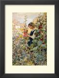 Girl Among Hollyhocks Poster by Alfred John Billinghurst