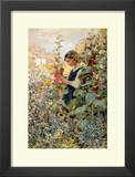 Girl Among Hollyhocks Art by Alfred John Billinghurst