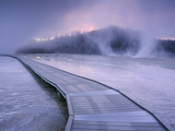 Boardwalk in the Morning Fog and Mist around Grand Prismatic Spring in Yellowstone National Park Photographic Print by David Cobb