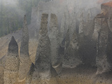 Pinnacles or Eroded Volcanic Vents in the Fog, Crater Lake National Park, Oregon, USA Photographic Print by David Cobb
