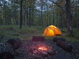 Tent and Campfire, Brooks Campground, Katmai National Park, Alaska, USA Photographic Print by Patrick Endres