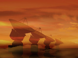 An Array of Radio Telescope Dishes at Sunset Photographic Print by Victor Habbick