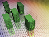 Illustration of a Group of Computer Towers or Servers Reflected on a Metallic and Colorful Surface Photographic Print by Victor Habbick