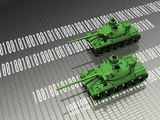 Illustration of Virtual Tanks Sitting on Circuit Board Surface Photographic Print by Victor Habbick