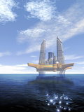 Futuristic Off Shore Oil Rig as Seen on a Bright Day, Blue Sky and Deep Blue Ocean Photographic Print by Victor Habbick