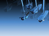 Surveillance Cameras on Mounting Poles Suspended Photographic Print by Victor Habbick